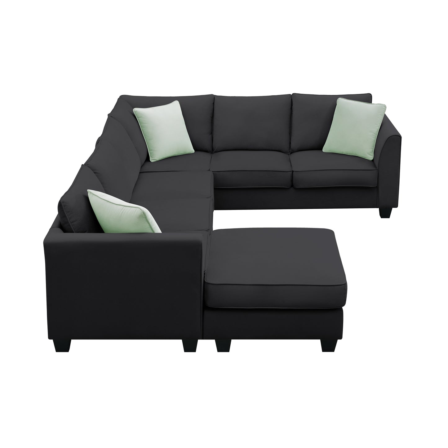 [VIDEO provided] 112*87" Sectional Sofa Couches Living Room Sets, 7 Seats Modular Sectional Sofa with Ottoman, L Shape Fabric Sofa Corner Couch Set with 3 Pillows, Black(New of GS008210AAB)