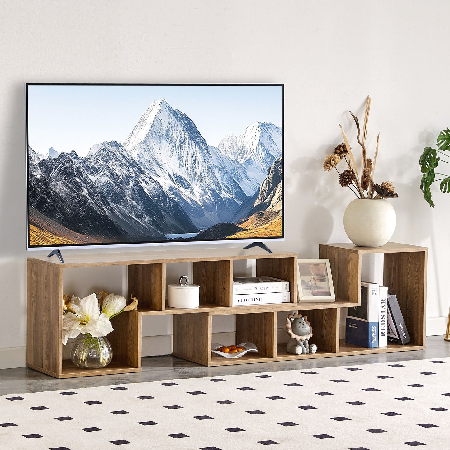 Minimalist Cube TV Stand With Adjustable Open Storage Shelves