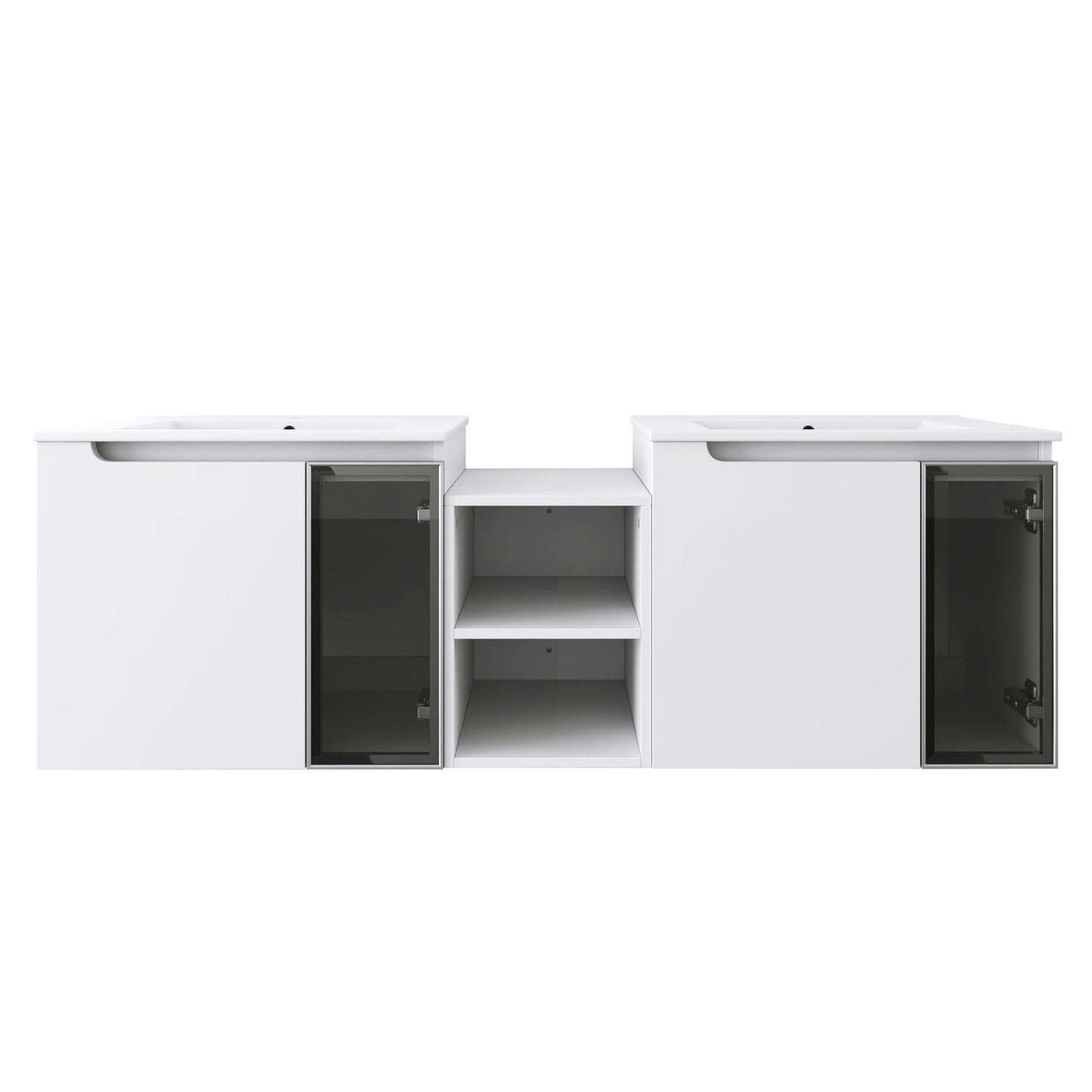 Wall Mounted Bathroom Vanity With Sink, Soft Close Doors, Cabinet & Half Door