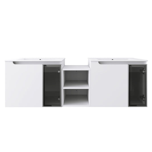 Wall Mounted Bathroom Vanity With Sink, Soft Close Doors, Cabinet & Half Door