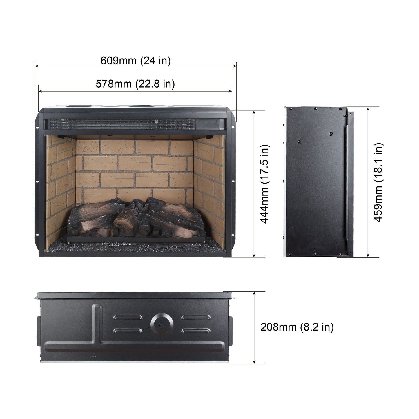 Infrared Quartz Heater Fireplace Insert -Woodlog Version With Brick