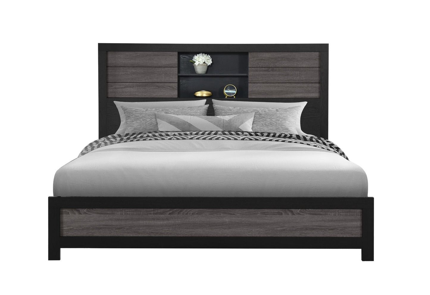 Lisbon - King Bookcase Bed Headboard Footboard - Gray Black