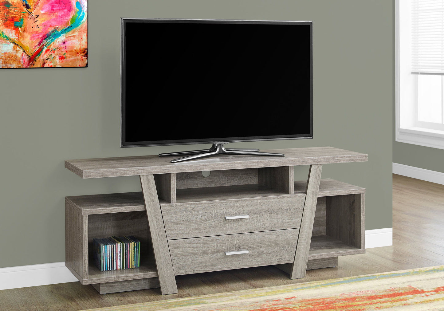 TV Stand, Console, Media Entertainment Center, Storage Drawers, Contemporary & Modern - Taupe