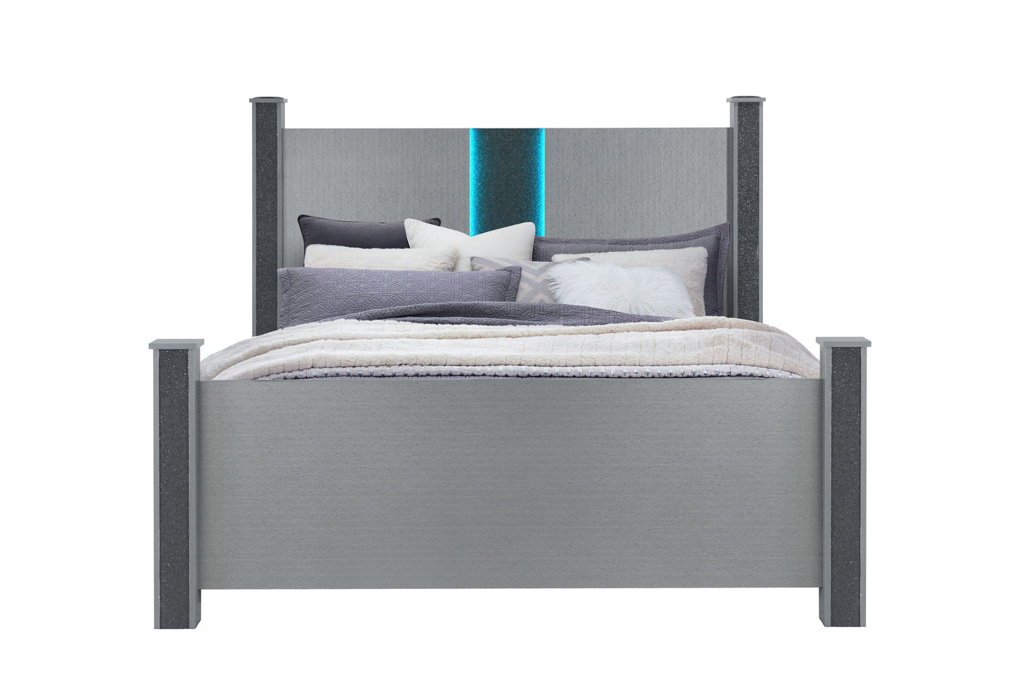 Logan - Queen Bed Headboard And Footboard With LED - Silver