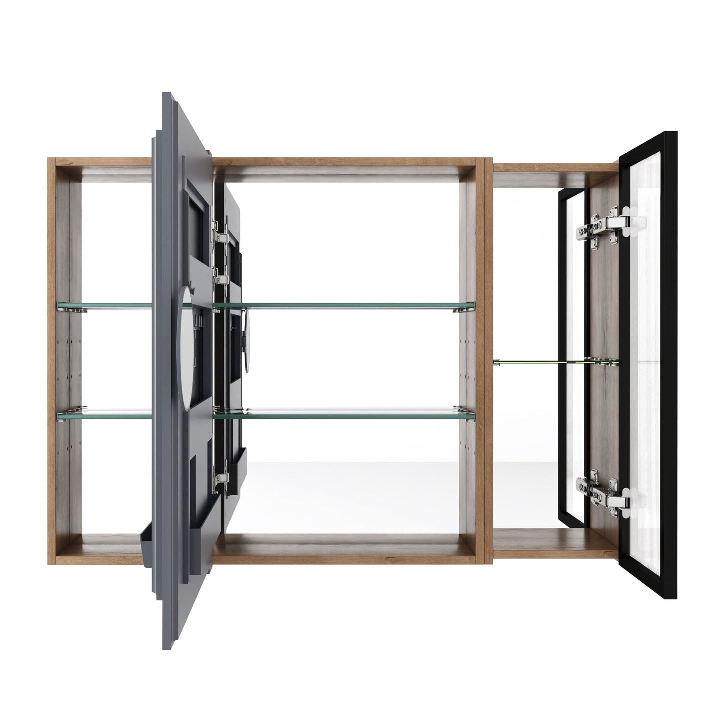 Wall Mounted Bathroom Mirror Cabinet With Soft Close Door, Adjustable Shelves - Imitative Oak