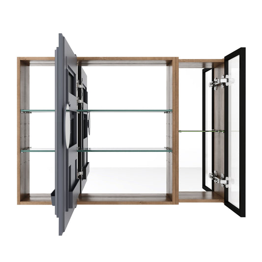 Wall Mounted Bathroom Mirror Cabinet With Soft Close Door, Adjustable Shelves - Imitative Oak