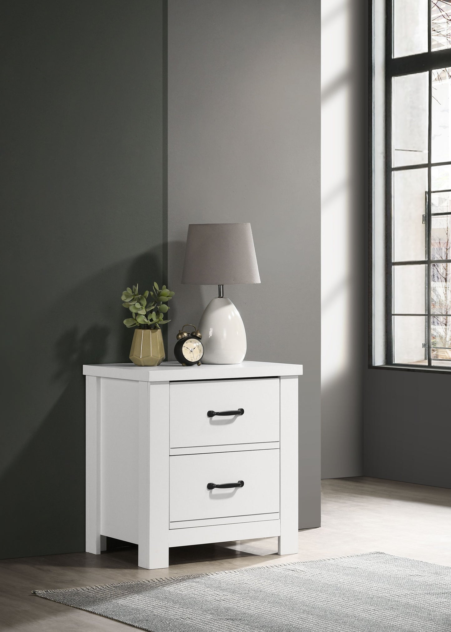 Cassini - 2 Drawer Nightstand Bedside Table - White