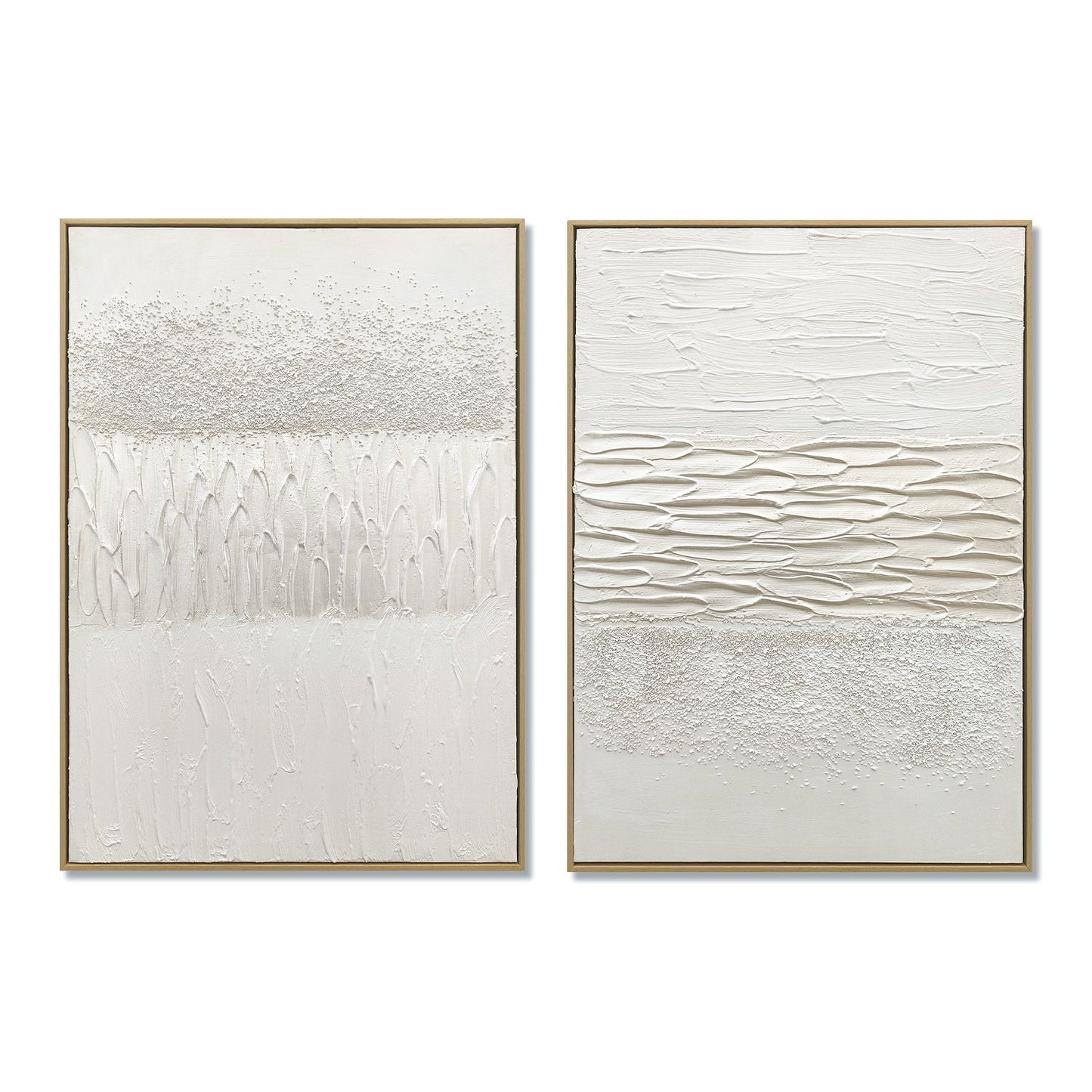 Framed Abstract Wall Art, Thick Textured Canvas Painting With Stone Accents (Set of 2) - Antique White