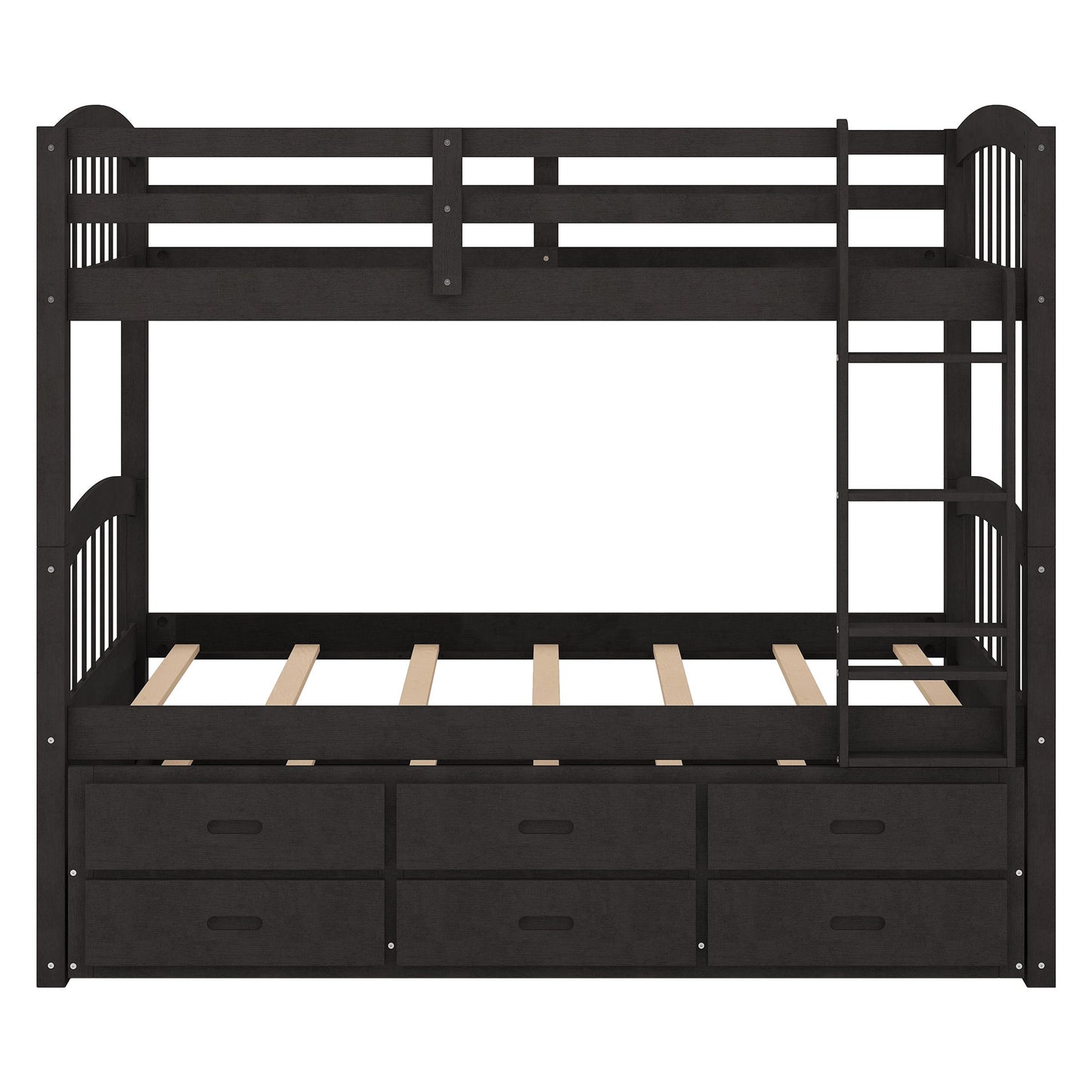 Bunk Bed With Trundle And Drawers, Arched Headboard And Footboard