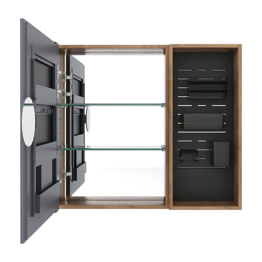 Wall Mounted Bathroom Mirror Cabinet & Adjustable Shelves - Imitative Oak