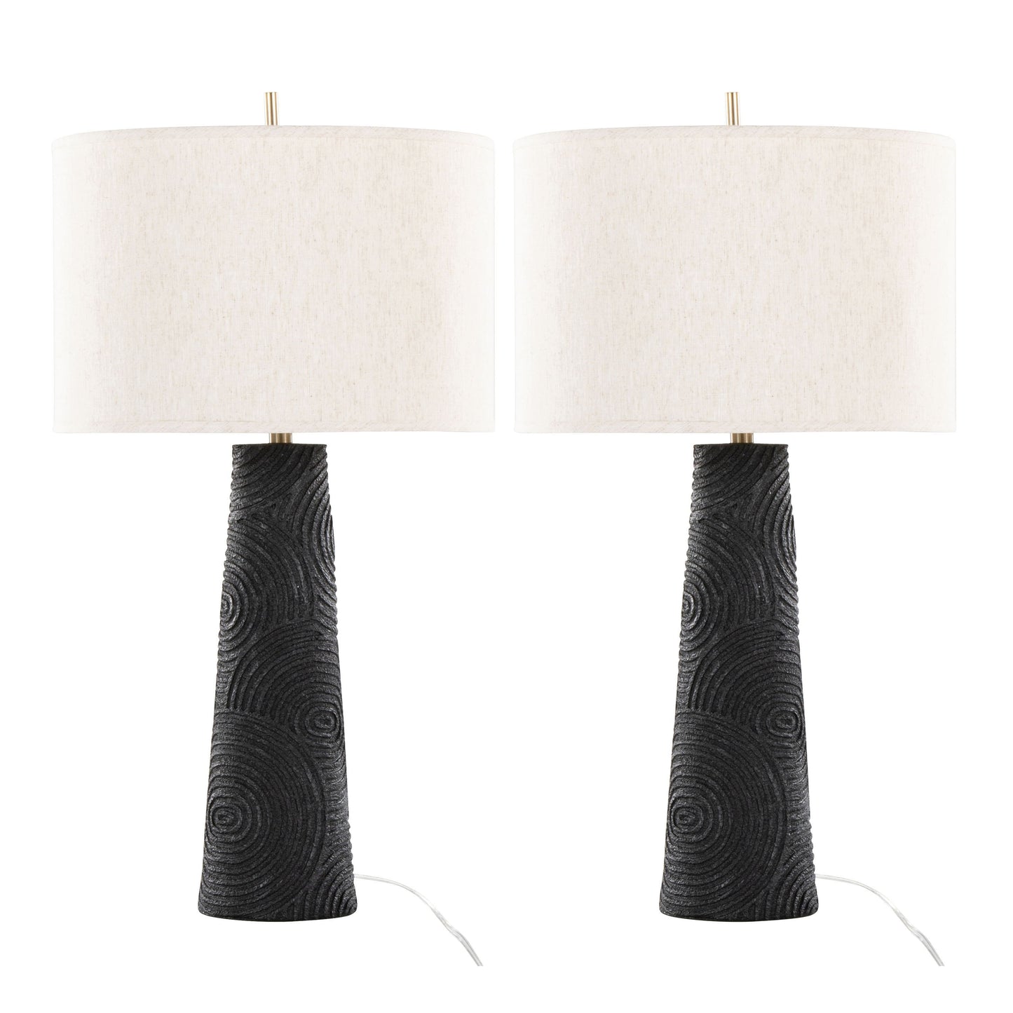 Kona - Contemporary Table Lamp (Set of 2) - Matte Black / Modern Brass / Natural