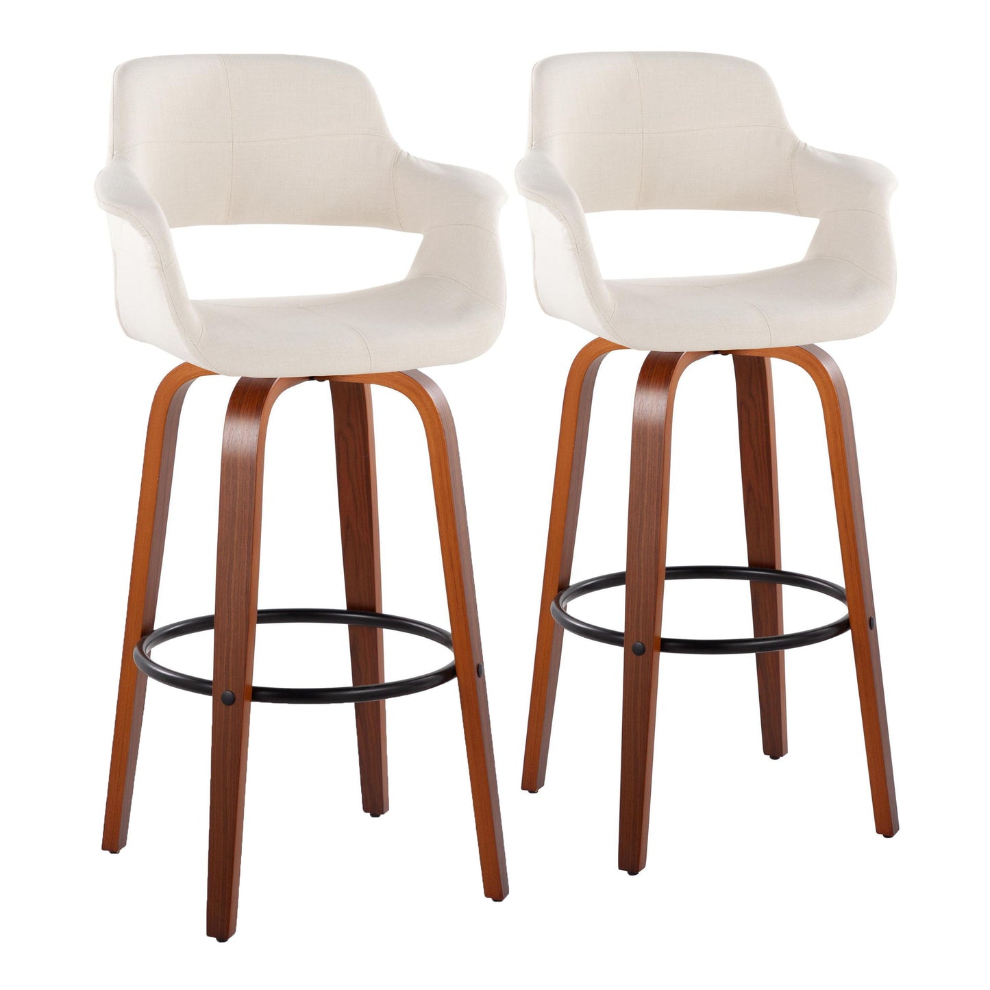 Vintage Flair - Mid Century Modern Fixed Height Barstool With Swivel With Round Footrest (Set of 2)