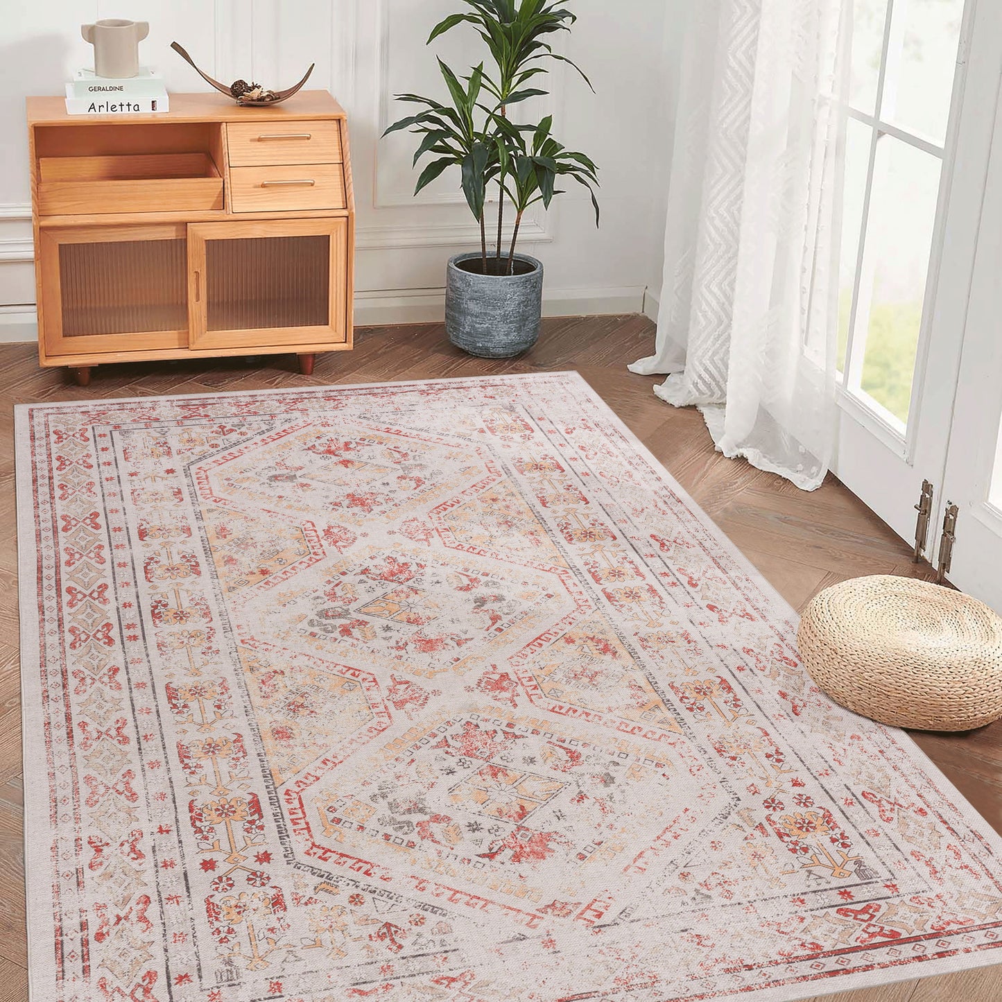 Area Rug, Washable Rug, Low-Pile, Non-Slip, Non-Shedding, Foldable, Kid & Pet Friendly Area Rugs For Living Room, Bedroom, Kitchen, Dining Room Rug - Beige