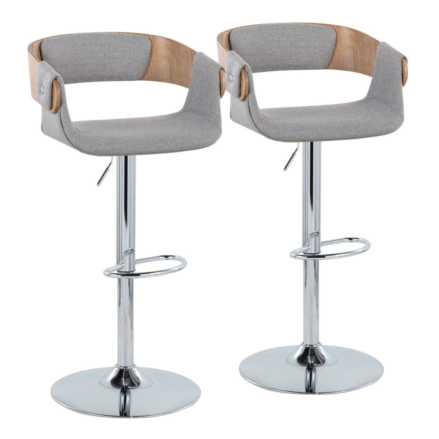 Elisa - Mid-Century Modern Adjustable Barstool With Swivel With Oval Footrest (Set of 2) - Chrome / White Washed / Gray