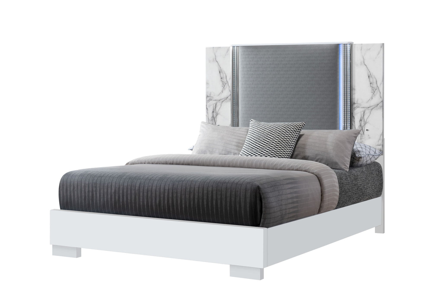 Ylime - Queen Bed Headboard With LED And Footboard - White