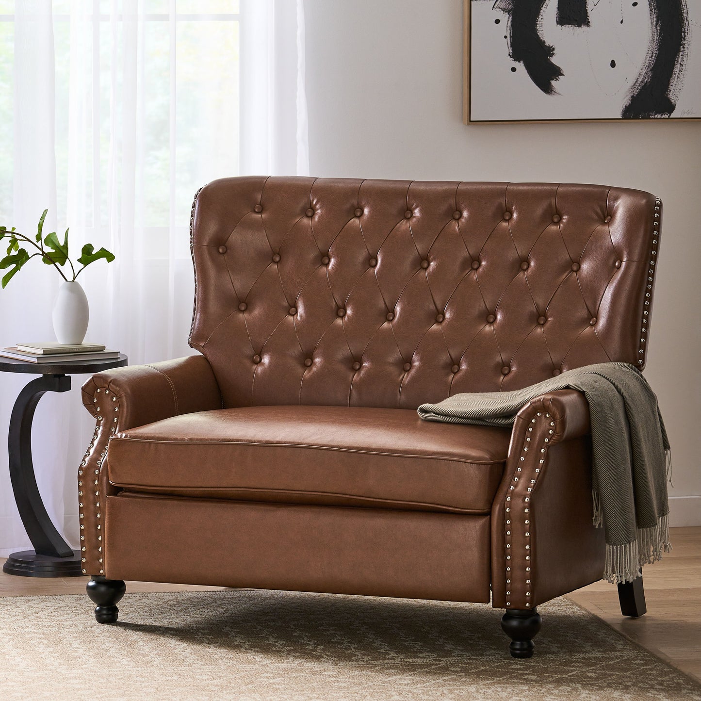 Oversize Faux Leather Recliner Chair - Light Brown