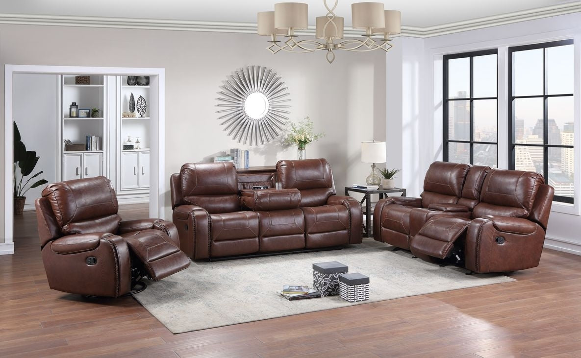 Keily - 3 Piece Manual Reclining Living Room Set In Faux Leather - Dark Brown