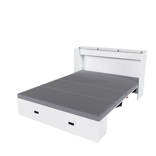 Murphy Bed With Storage Drawers And Charging Cabinet, Foldable Panels, Swivel Wheels