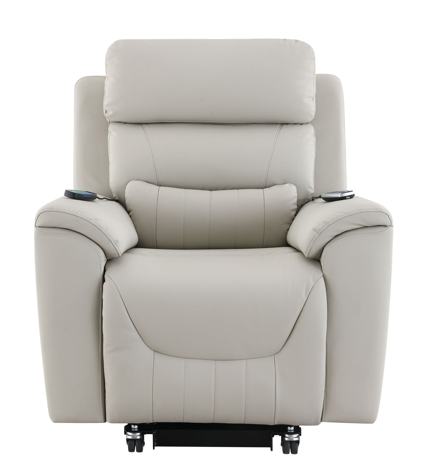 Marsha Light Gray Silicone Synthetic Leather Power Motion Recliner with Lift, Heating & Massage Chair