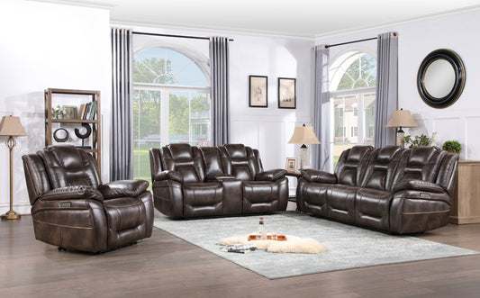 Oportuna - 3 Piece Dual Power Reclining Living Room Set (Sofa, Loveseat, Recliner) - Coffee