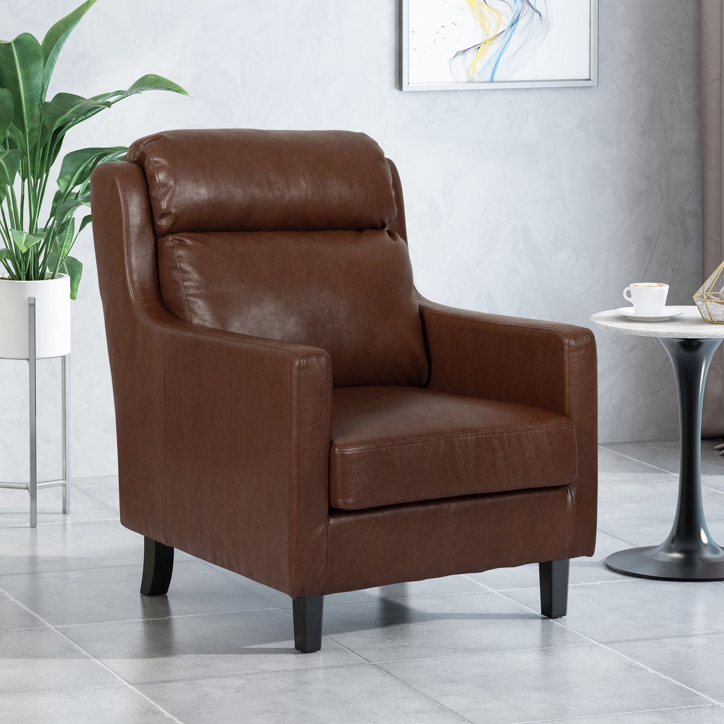 Contemporary Club Chair With Upholstered Fabric And Rubberwood Legs