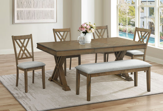 D2974 - 6 Piece Dining Room Set (Extension Dining Table With 4 Dining Chairs And Bench) - Gray / Dark Brown