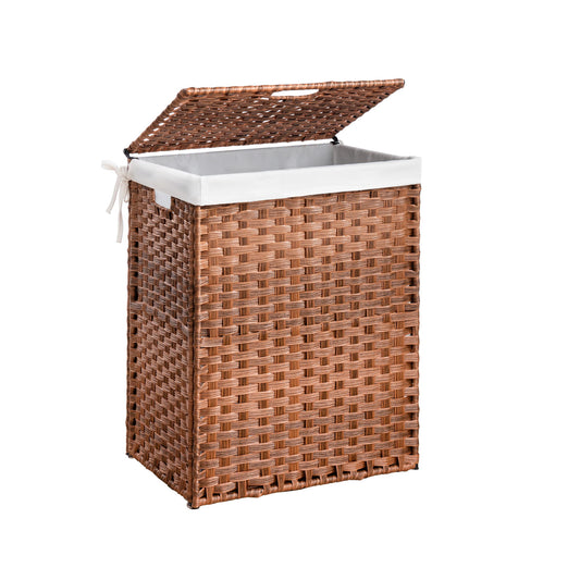 Laundry Hamper With Lid PE Rattan Powder Coating Frame Clothes Hampers With 2 Removable Bags