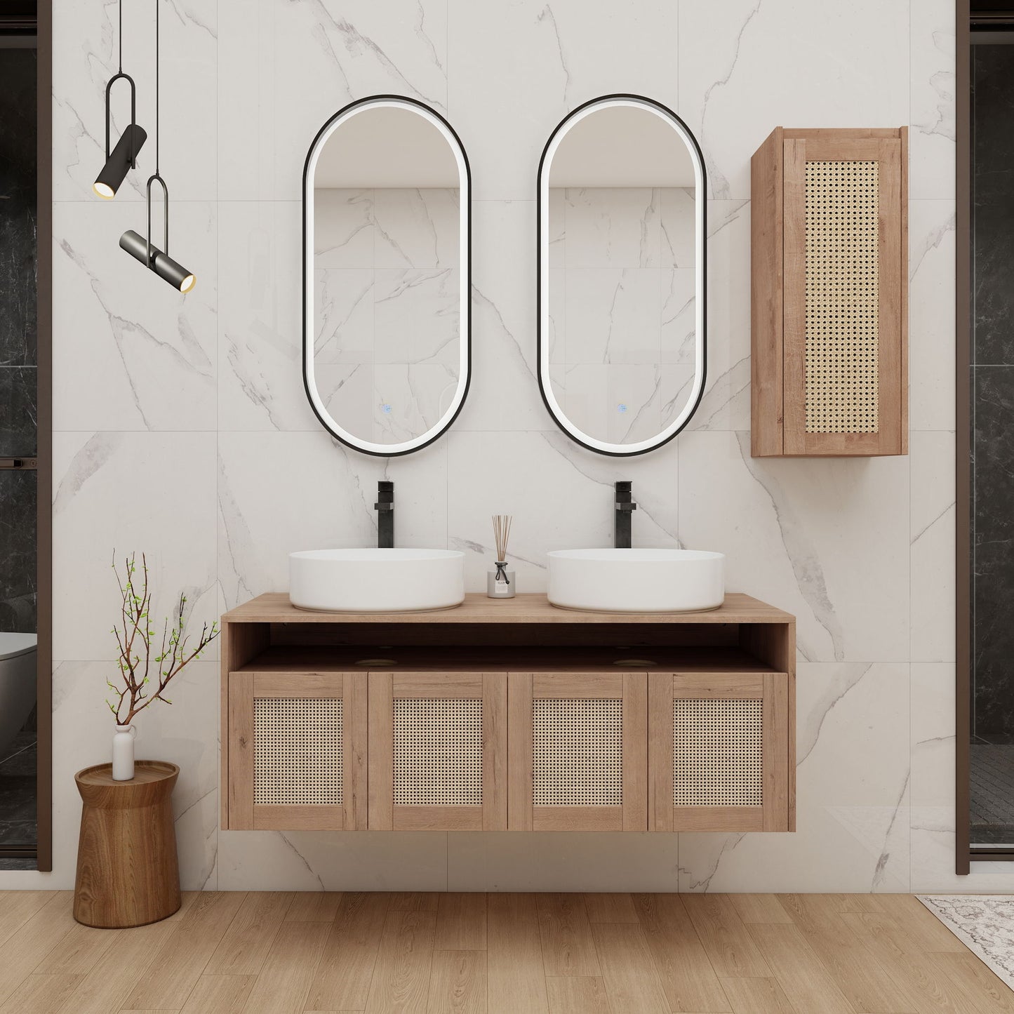 Bathroom Vanity With Art Sink And Side Cabinet, Float Mounting Design
