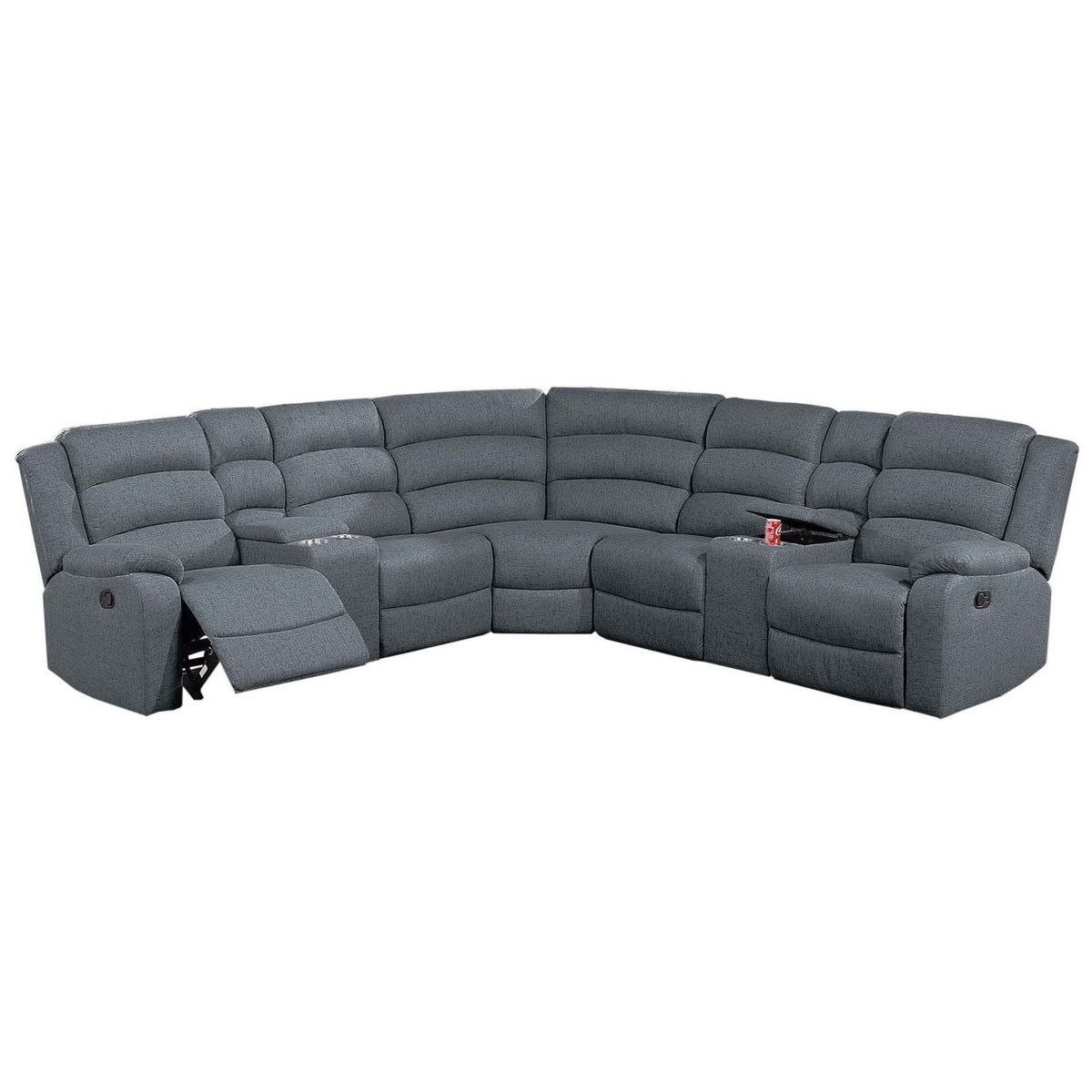 Manual Motion Reclining Loveseat 3 Piece Sectional Set With Console Storage And Cup Holders