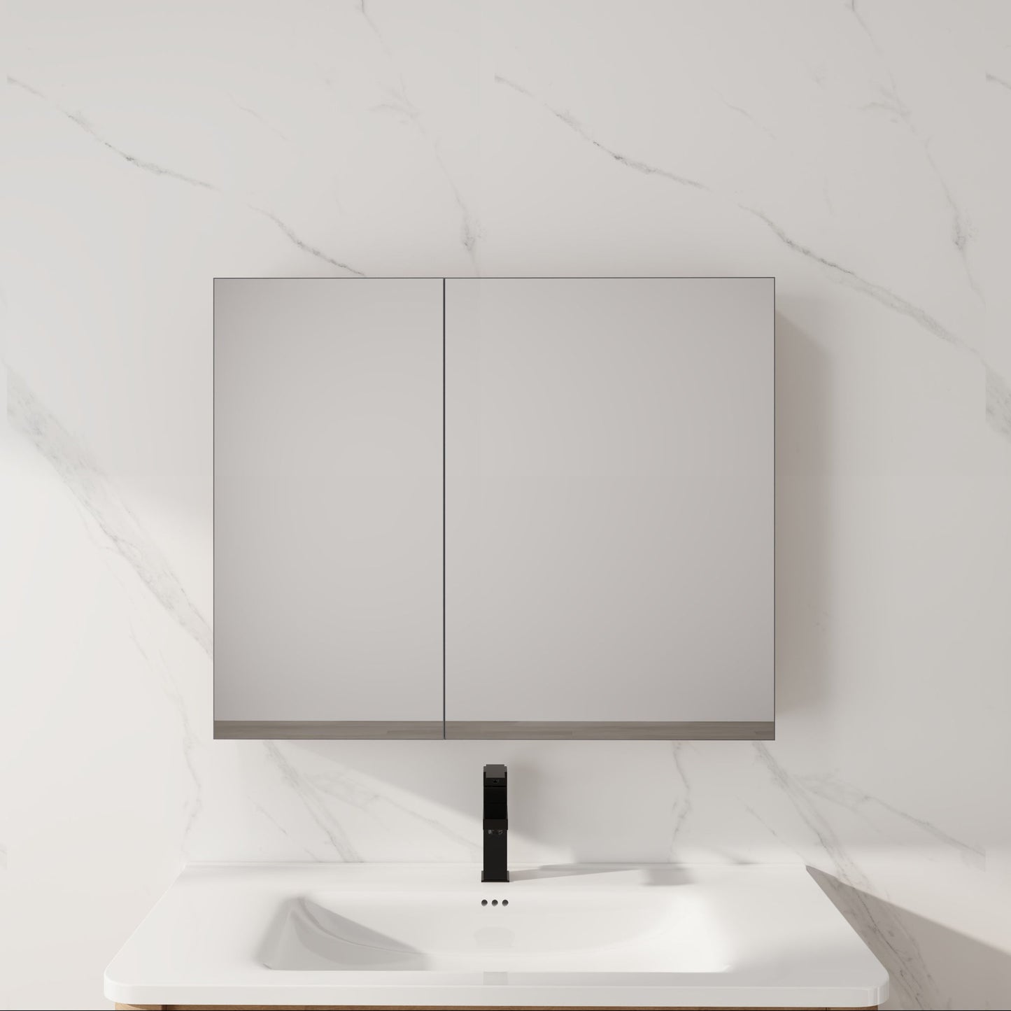33.56" Wall Mounted Bathroom Cabinet With Adjustable Shelves - Imitative Oak