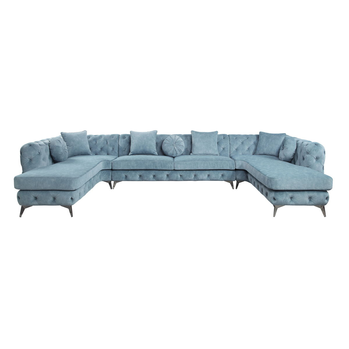 Zerah - Sectional Sofa With 7 Pillows - Dusty Blue