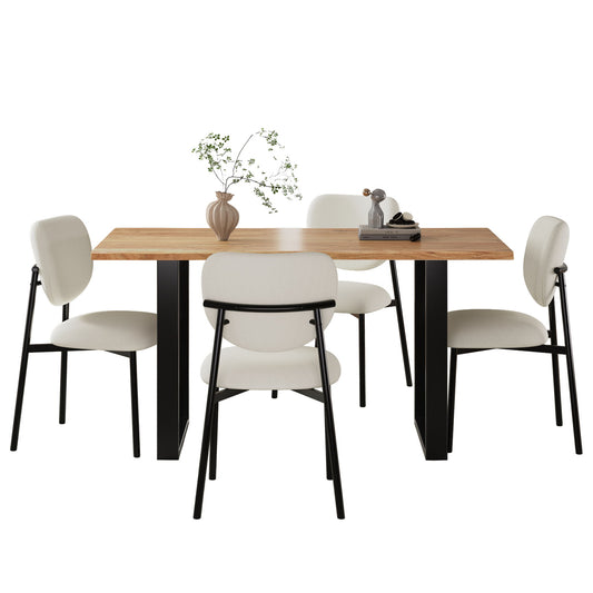 Mid Century 5 Piece Dining Set With Upholstered Dining Chairs And Metal Legs, Solid Wood Top Metal Base Dining Table - Beige / Black