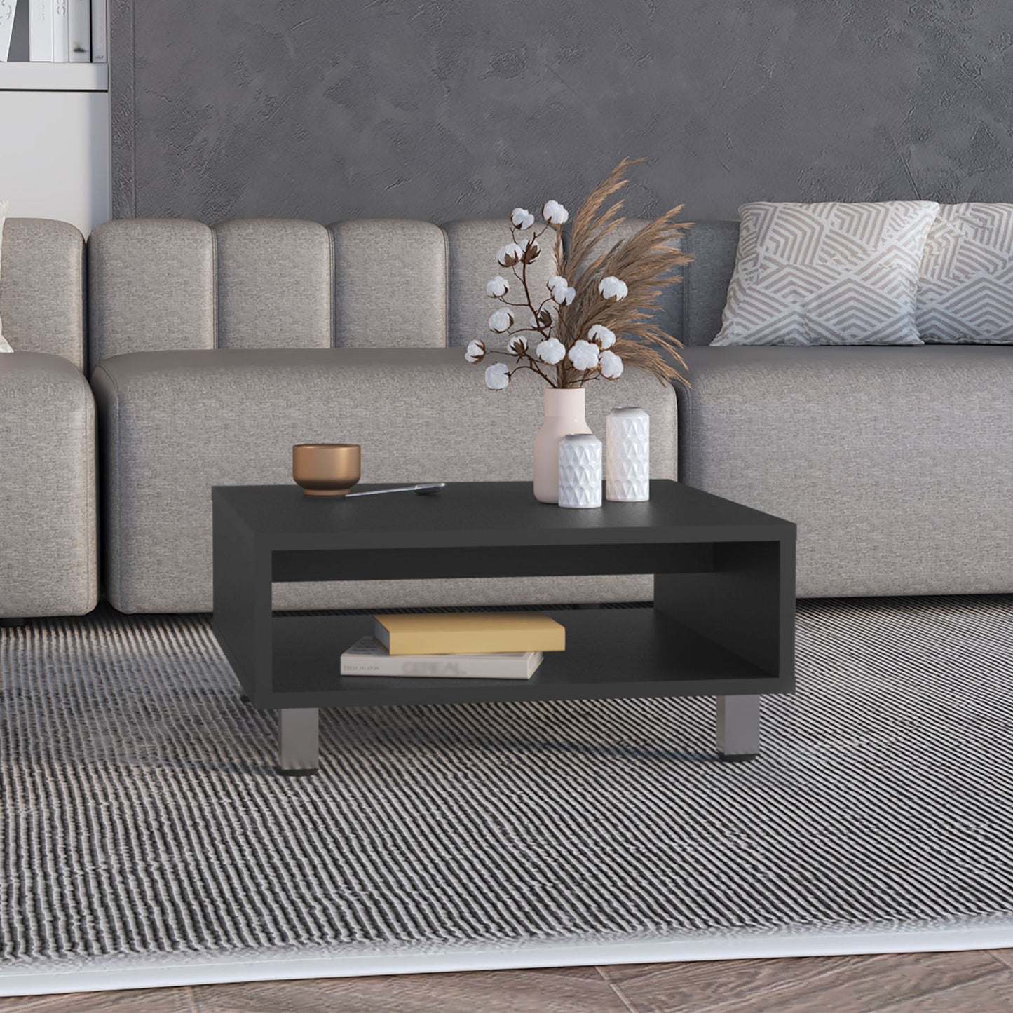 Coffee Table 1 Shelf, 4 Legs - Black