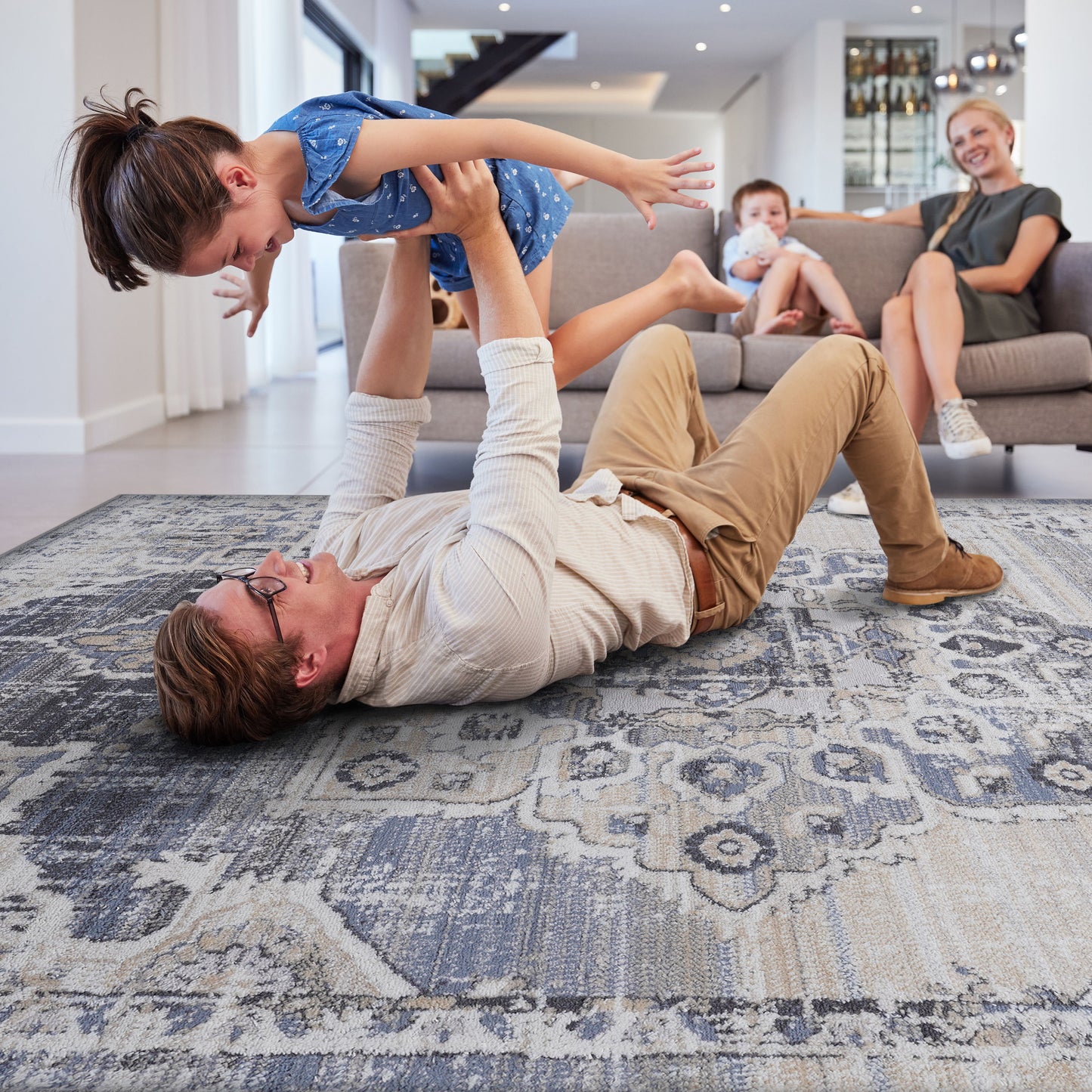 2' x 8' Medallion Non-Shedding Stylish And Stain Resistant Area Rug - Cream / Blue