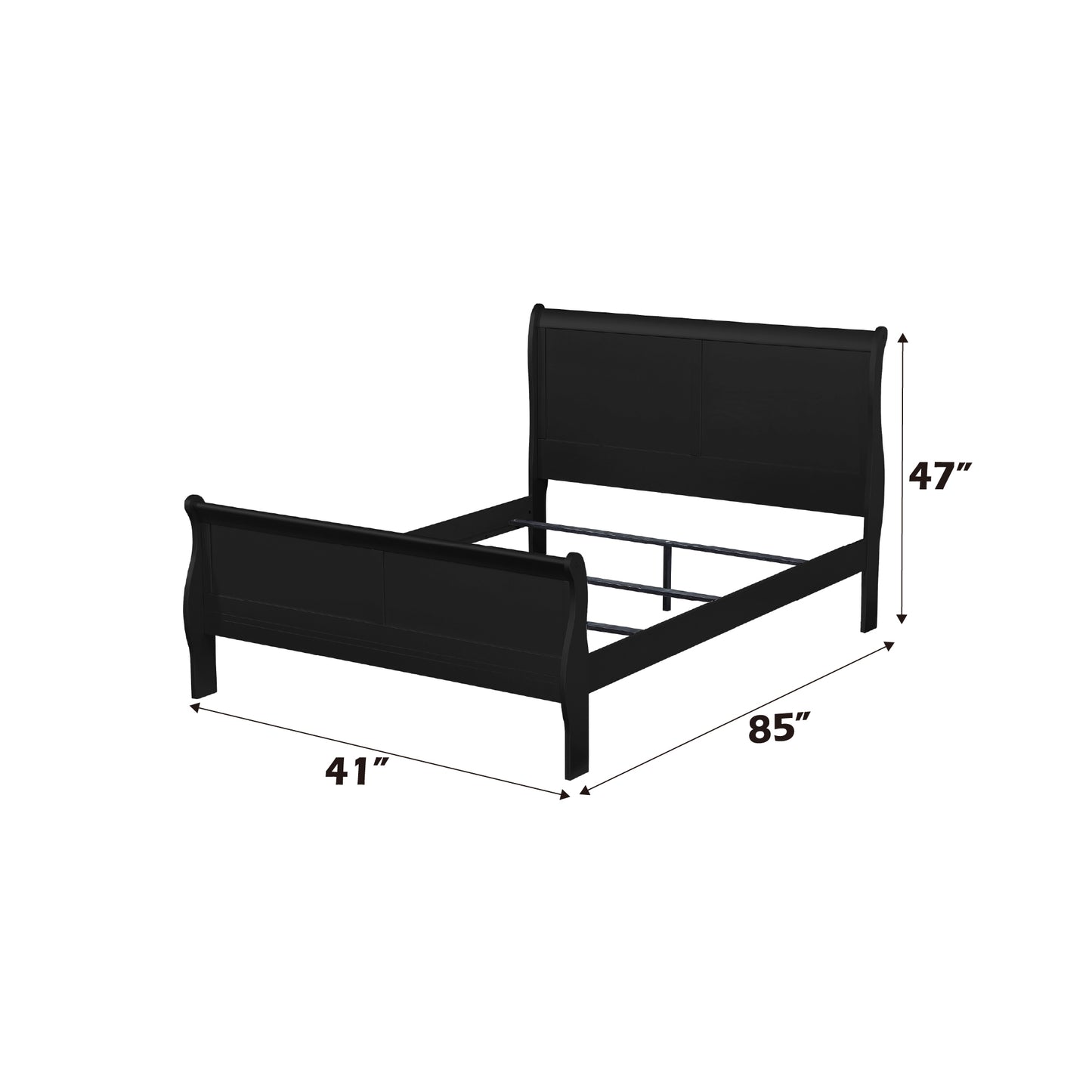 Louis Philippe Black Finish 4PCS Bedroom Set (Twin Bed)