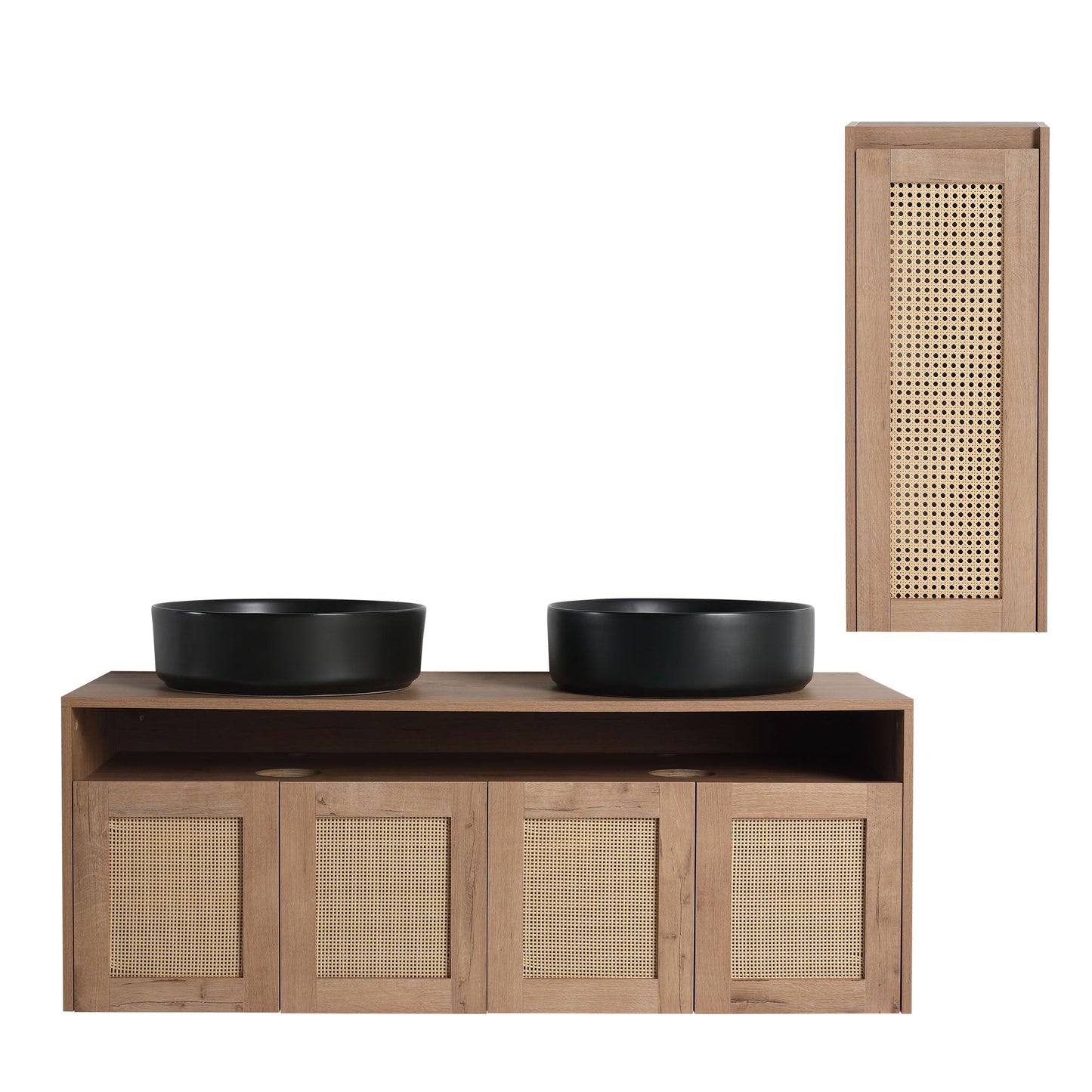 Bathroom Vanity With Art Sink And Side Cabinet, Float Mounting Design