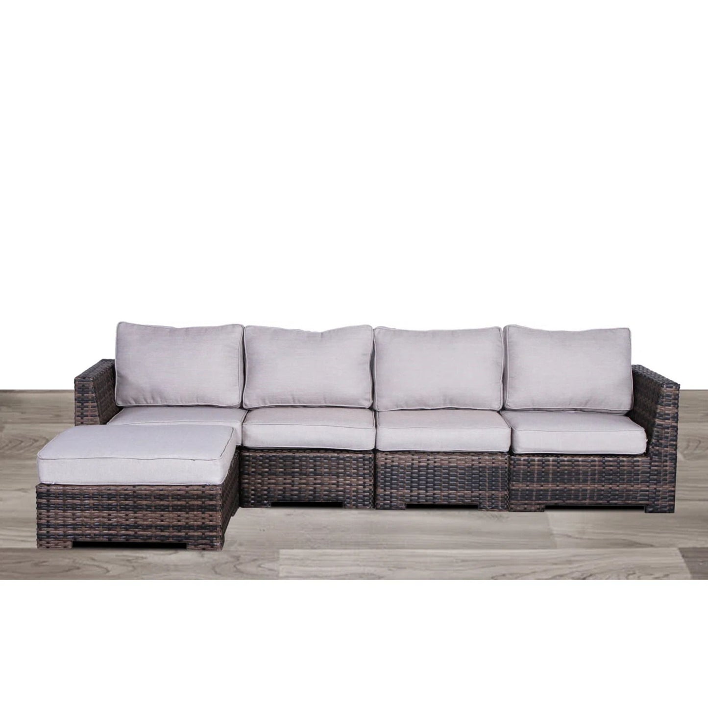 Wide Hand Patio Sectional With Cushions - Brown