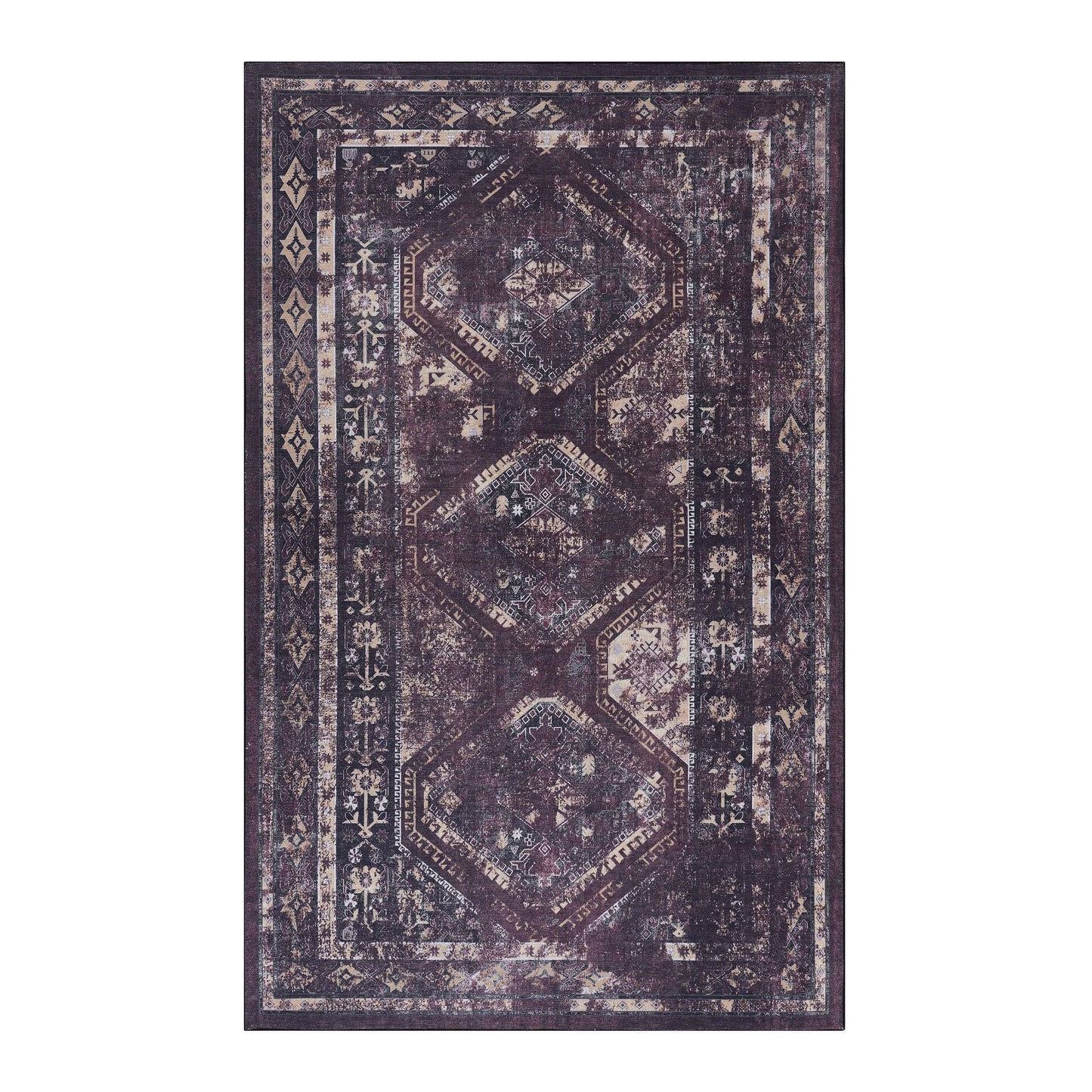 Area Rugs, Washable Rug, Low-Pile, Non-Slip, Non-Shedding, Foldable, Kid & Pet Friendly Area Rugs For Living Room, Bedroom, Kitchen, Dining Room Rug, Perfect Gift - Black / Burgundy