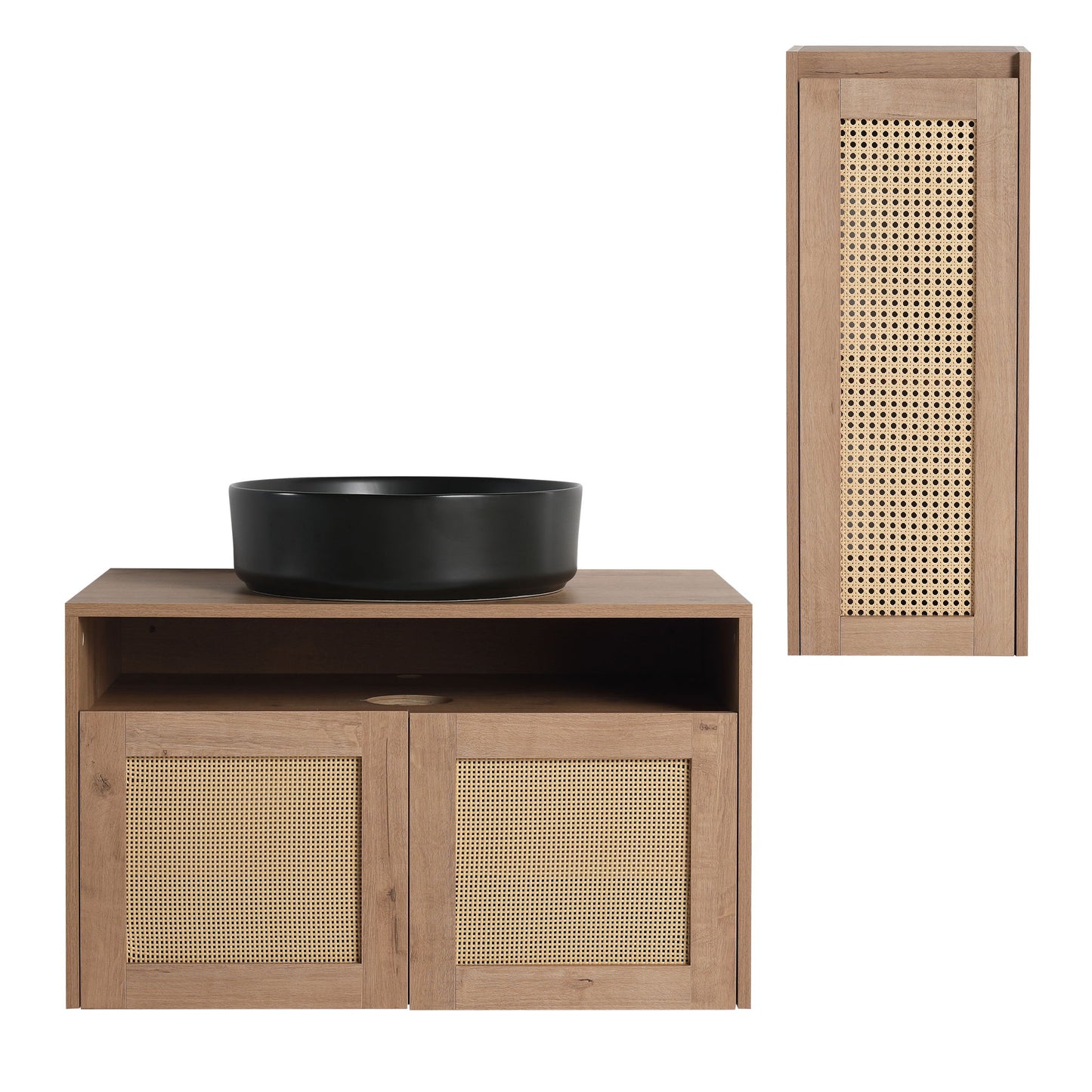 Bathroom Vanity With Art Sink And Side Cabinet, Float Mounting Design