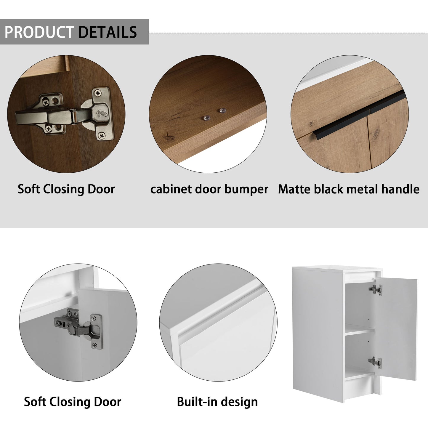 48" Freestanding Bathroom Vanity With Sink And 2 Storage Cabinets, Soft Closing Door - Glossy White / Imitative Oak