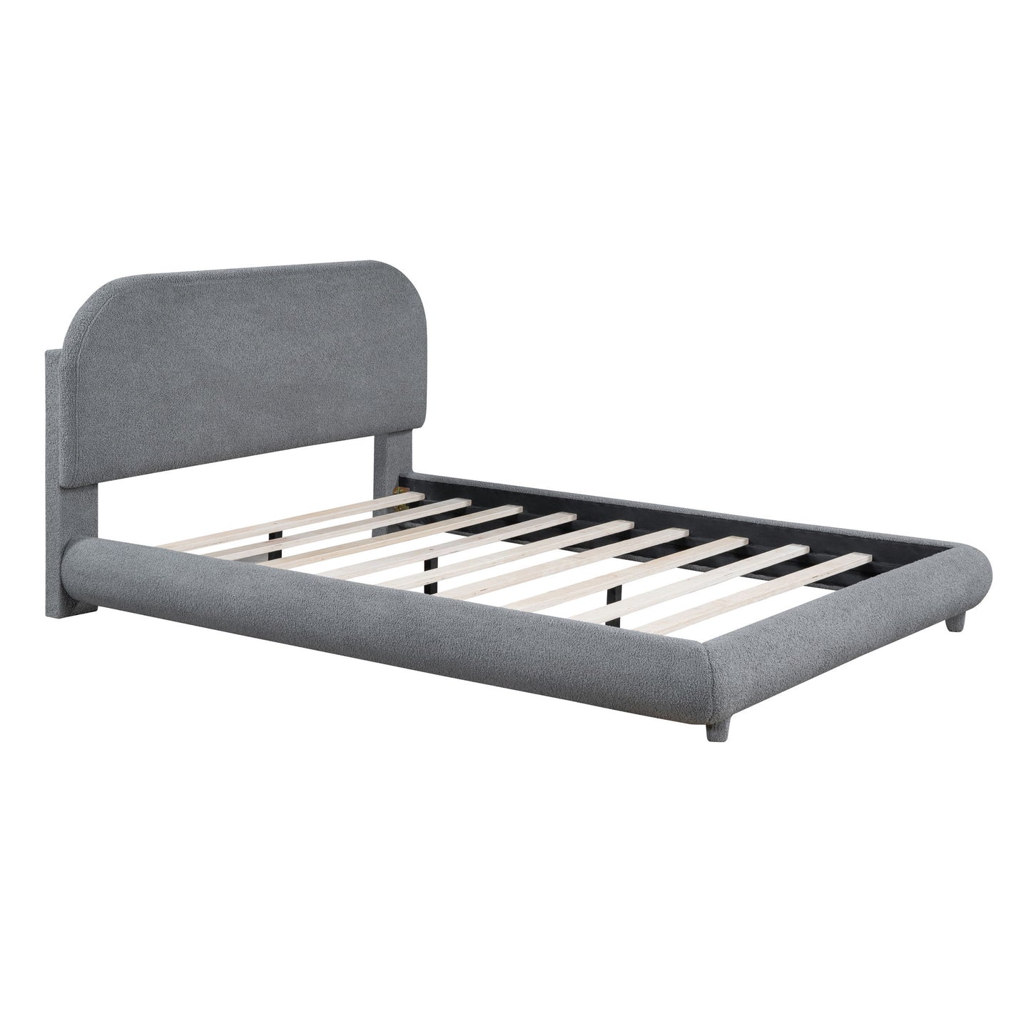 Upholstered Platform Bed With Thick Solid Frame And Stylish Curve-Shaped Design