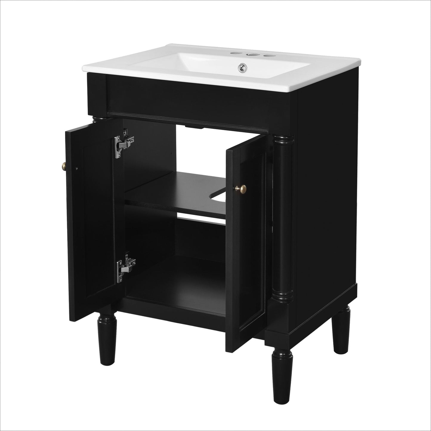 Bathroom Vanity With Top Sink, 2 Tier Storage Cabinet