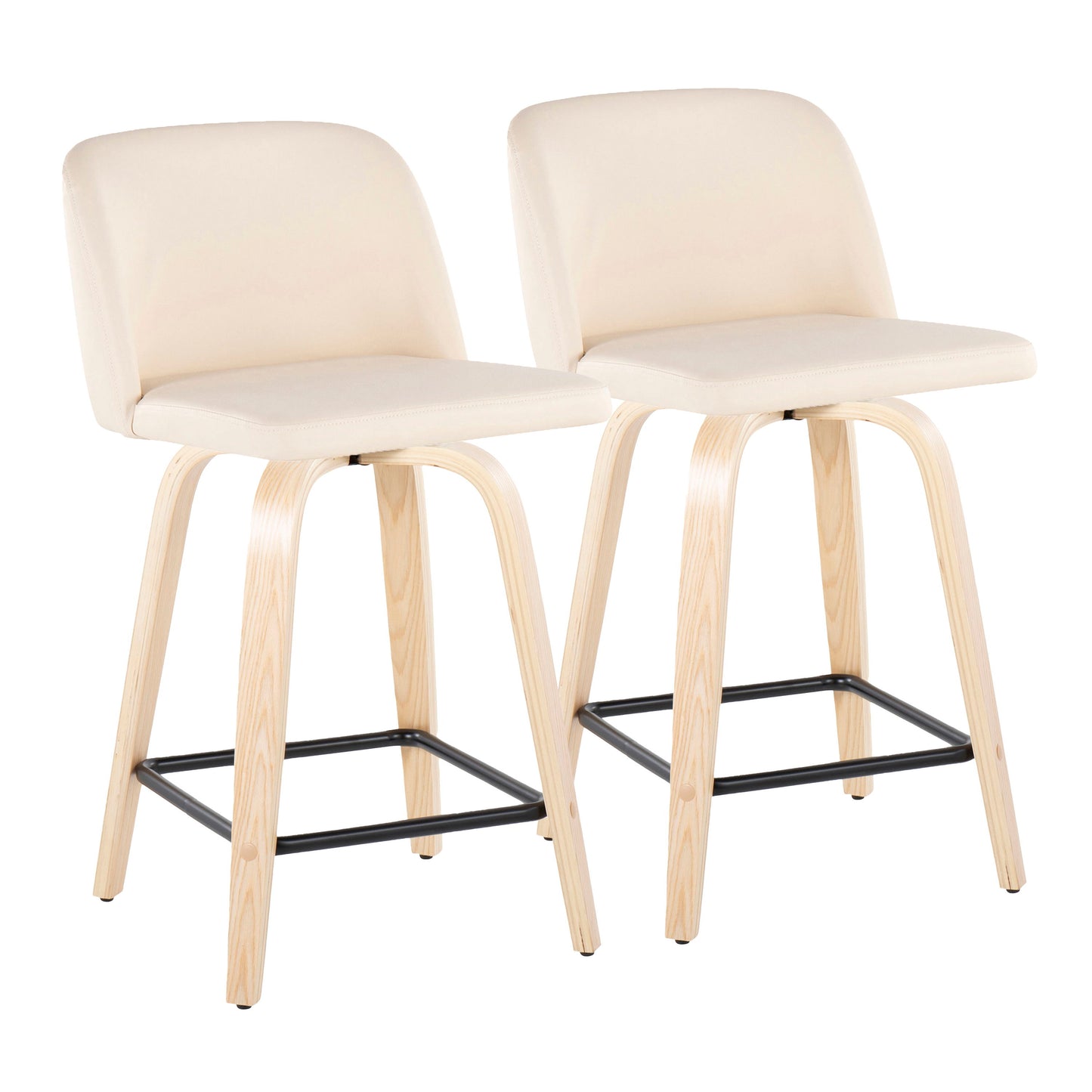 Toriano - Contemporary Modern Design Fixed Height Counter Stool With Swivel With Square Footrest (Set of 2)