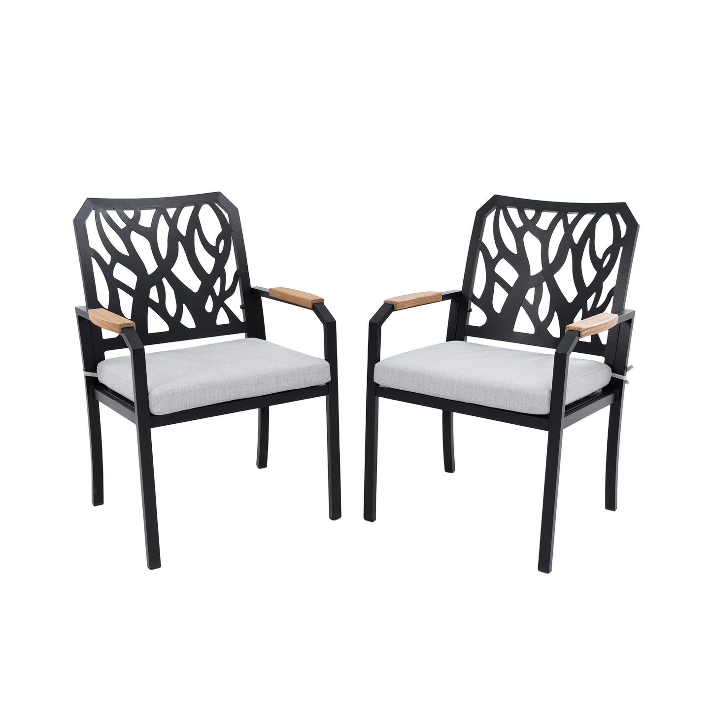 Outdoor Patio Stationary Dining Chairs With Outdoor Grade Sunbrella Cushions, Branch Like Backrest (Set of 2) - Bourbon Brown
