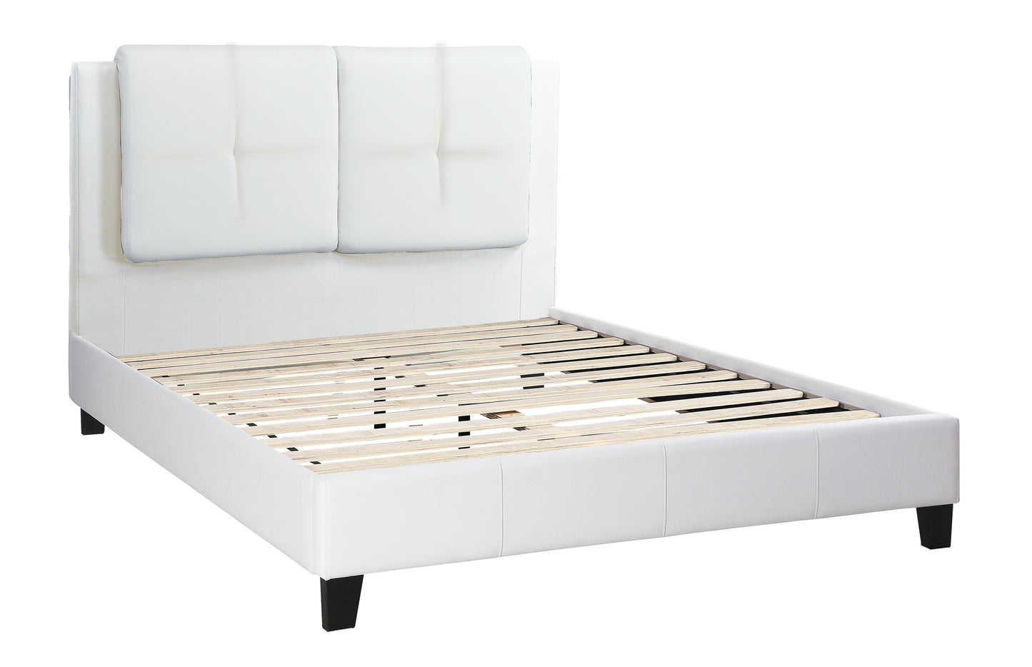 Queen Size Bed 1pc  Bed Set White Faux Leather Upholstered Tufted Bed Frame Headboard Bedroom Furniture