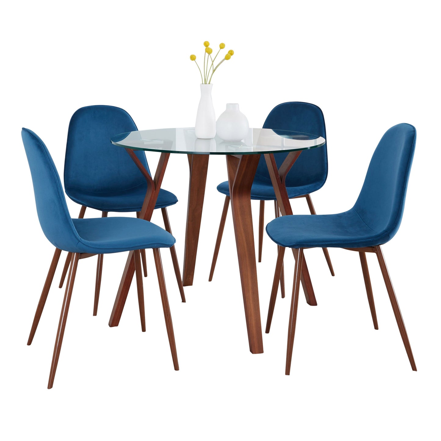 Folia - 5 Piece Round Pebble Mid Century Modern Dining Set