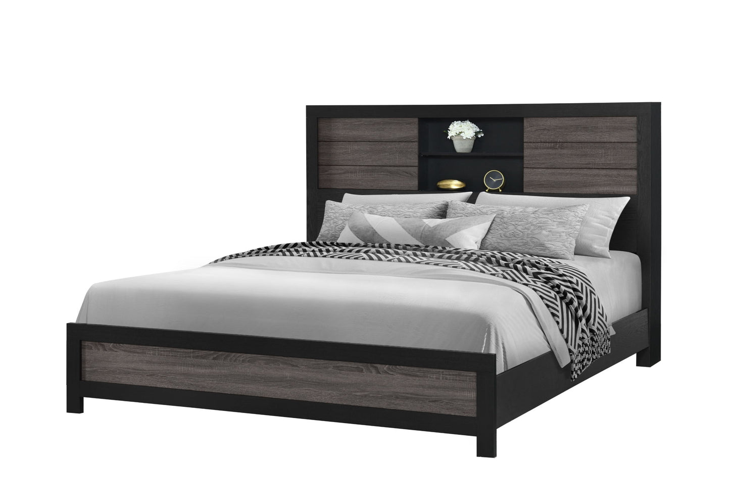 Lisbon - King Bookcase Bed Headboard Footboard - Gray Black