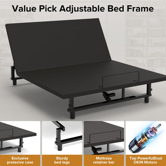 Adjustable Bed Base Frame With Wireless Remote, 4 USB Ports, Under Bed Nightlights, Zero Gravity