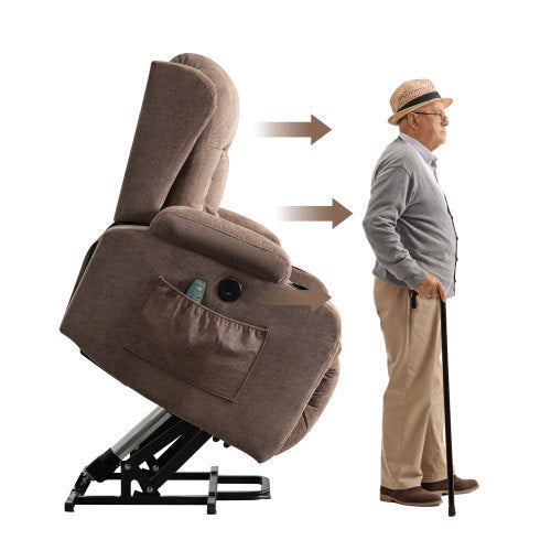 Power Lift Recliner Chair Recliners for Elderly with Heat and Massage Recliner Chair for Living Room with Infinite Position and Side Pocket,USB Charge Port(BROWN)