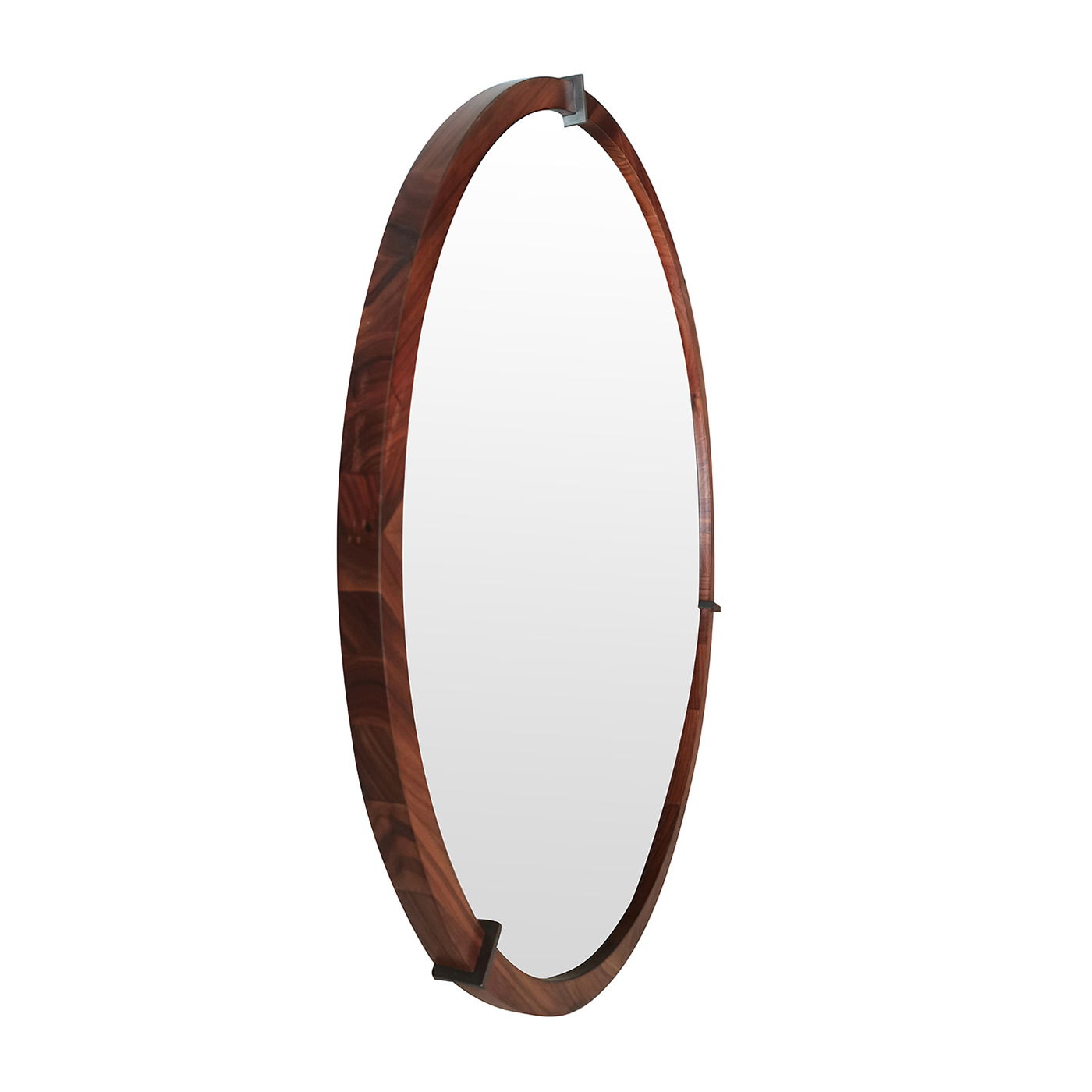 Hausen - Mid-Century Modern Round Accent Wall Mirror - Brown Walnut